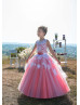 Lace Tulle Keyhole Back Long Peplum Flower Girl Dress